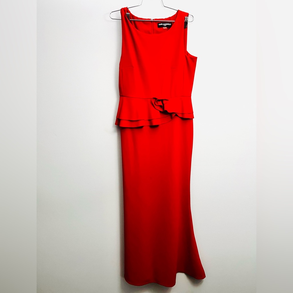 Karl Lagerfeld Red Gown with Peplum and Rosette